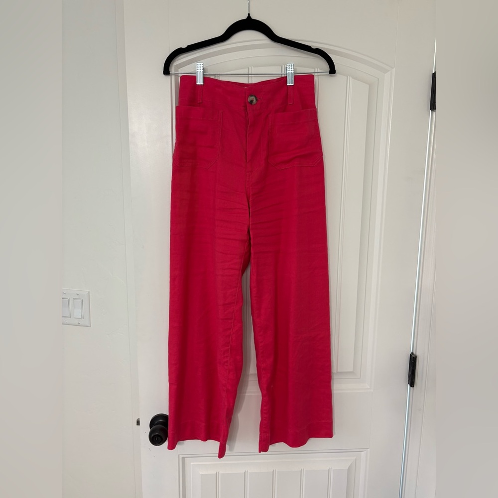 Anthropologie Maeve The Colette bright pink linen cropped pants